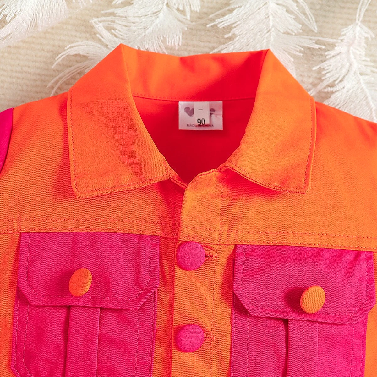 Girls Waist Pack Orange Button Patchwork Jacket+Cargo Pants