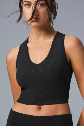 Goddess Ribbed Cropped Racerback Tank - Black