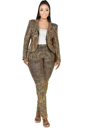 Gold Plus Disco Metallic Sequins 2 Piece Jacket Set