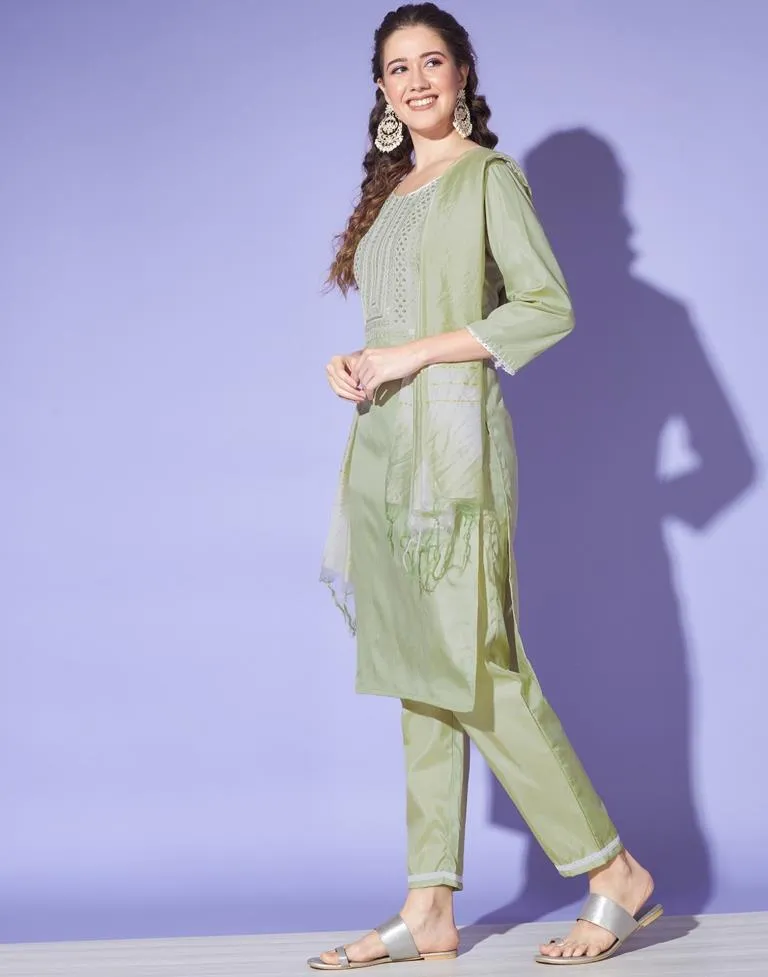 Green Cotton Printed Kurta Set With Dupatta