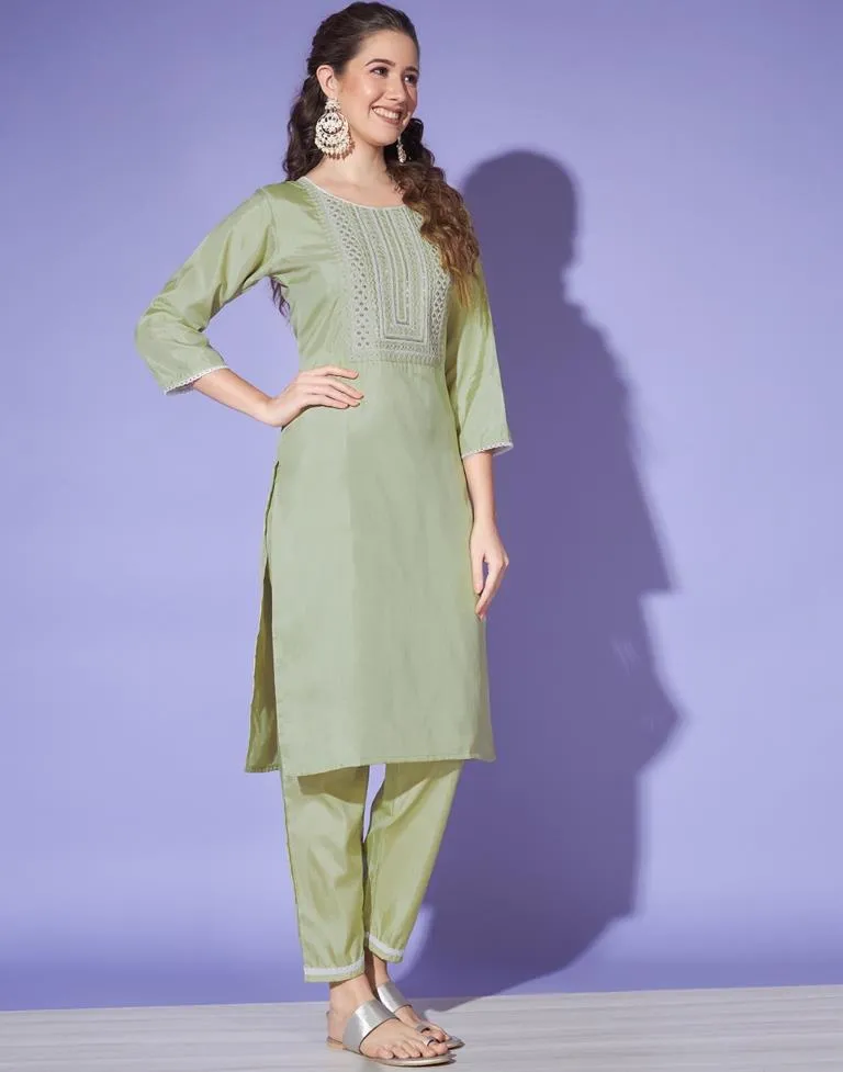 Green Cotton Printed Kurta Set With Dupatta