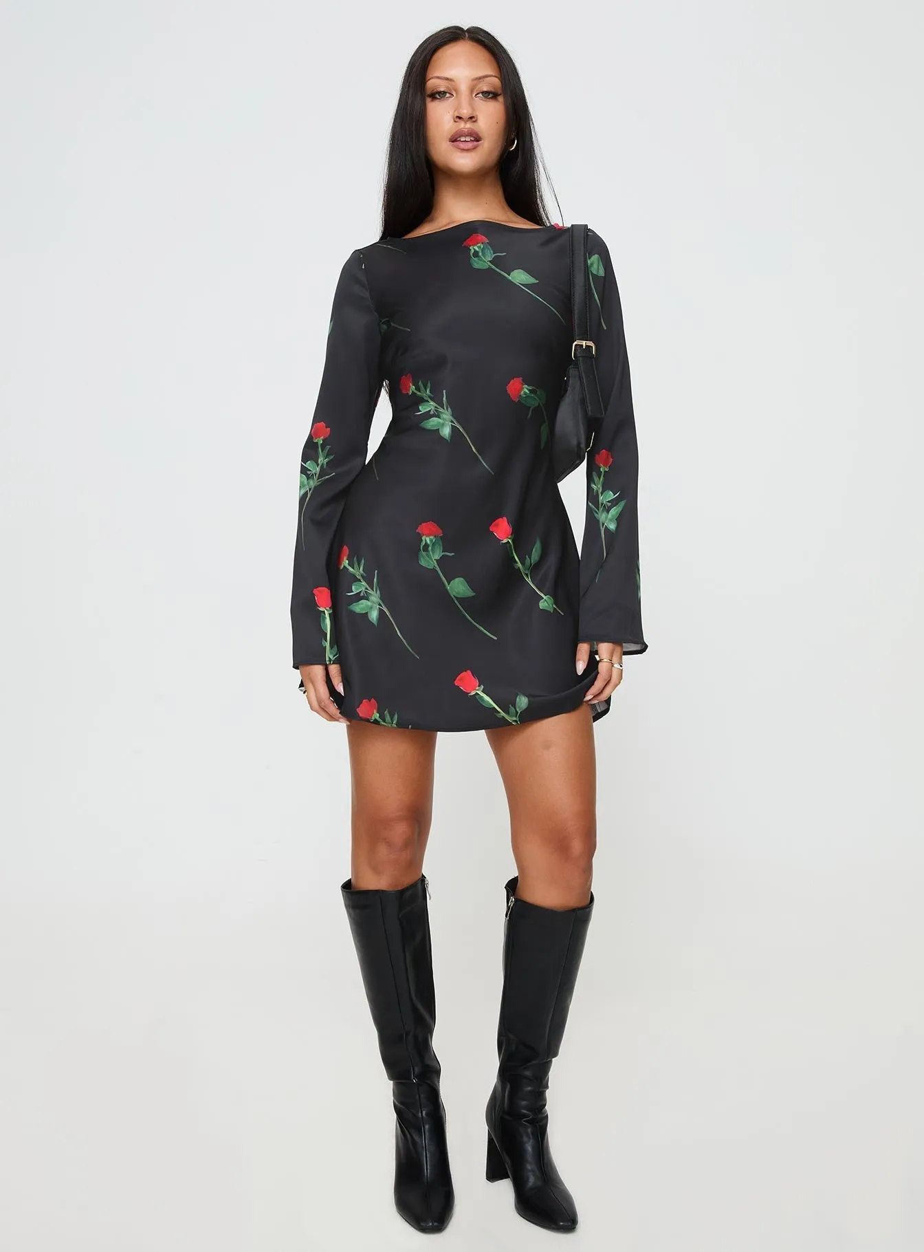 Heartfelt Long Sleeve Mini Dress Black