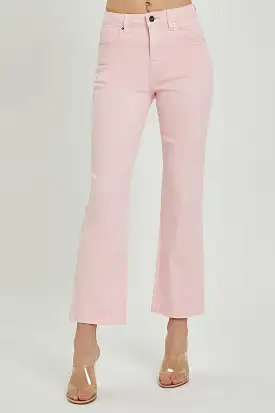 High Rise Distressed Straight Pants - Soft Pink