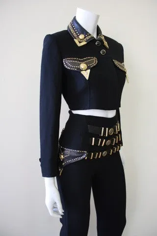 Iconic 1990s GIANNI VERSACE Wool and Leather Bondage Pants