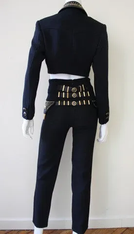 Iconic 1990s GIANNI VERSACE Wool and Leather Bondage Pants