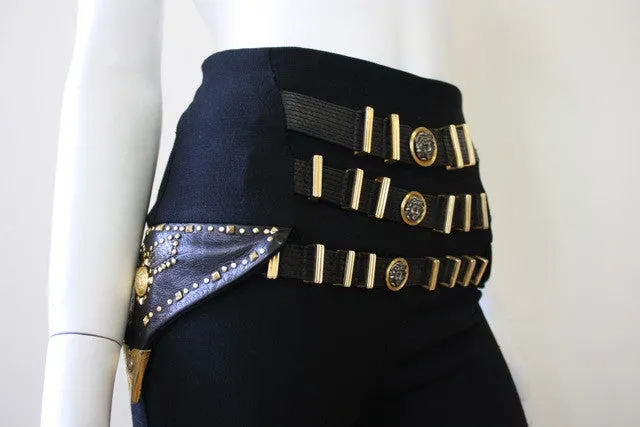 Iconic 1990s GIANNI VERSACE Wool and Leather Bondage Pants