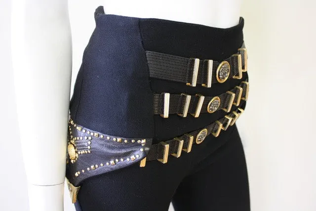 Iconic 1990s GIANNI VERSACE Wool and Leather Bondage Pants