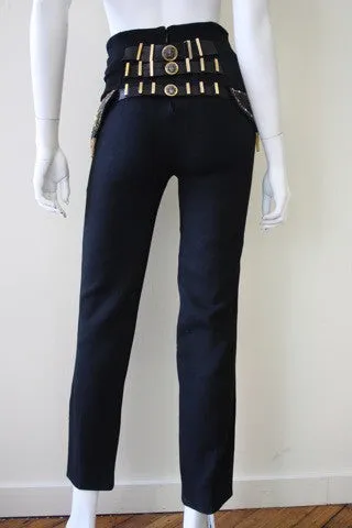 Iconic 1990s GIANNI VERSACE Wool and Leather Bondage Pants