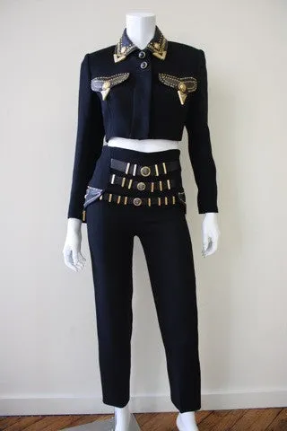 Iconic 1990s GIANNI VERSACE Wool and Leather Bondage Pants