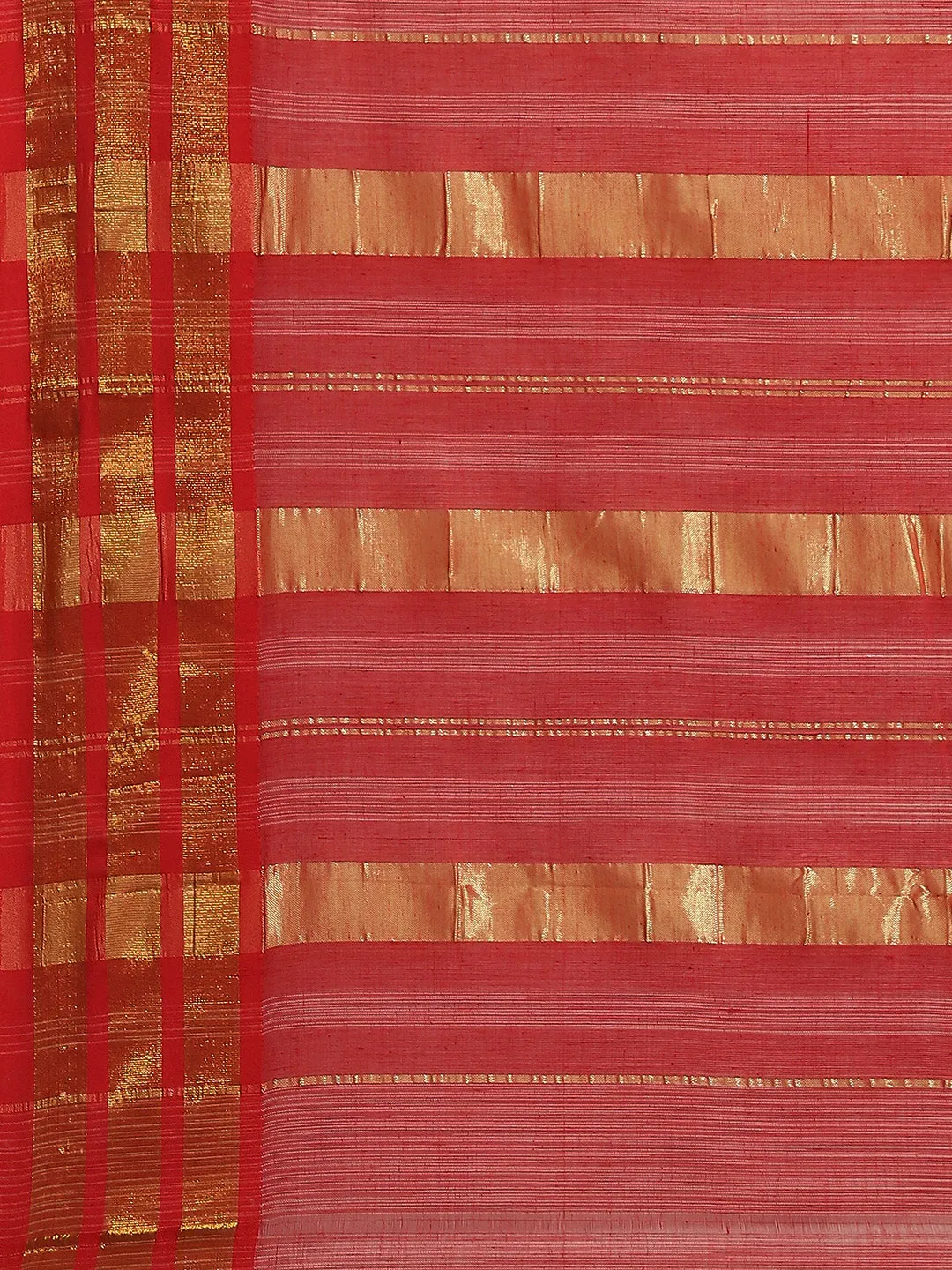 Ishin Women's Cotton Blend Red Striped Woven Design Saree With Blouse Piece