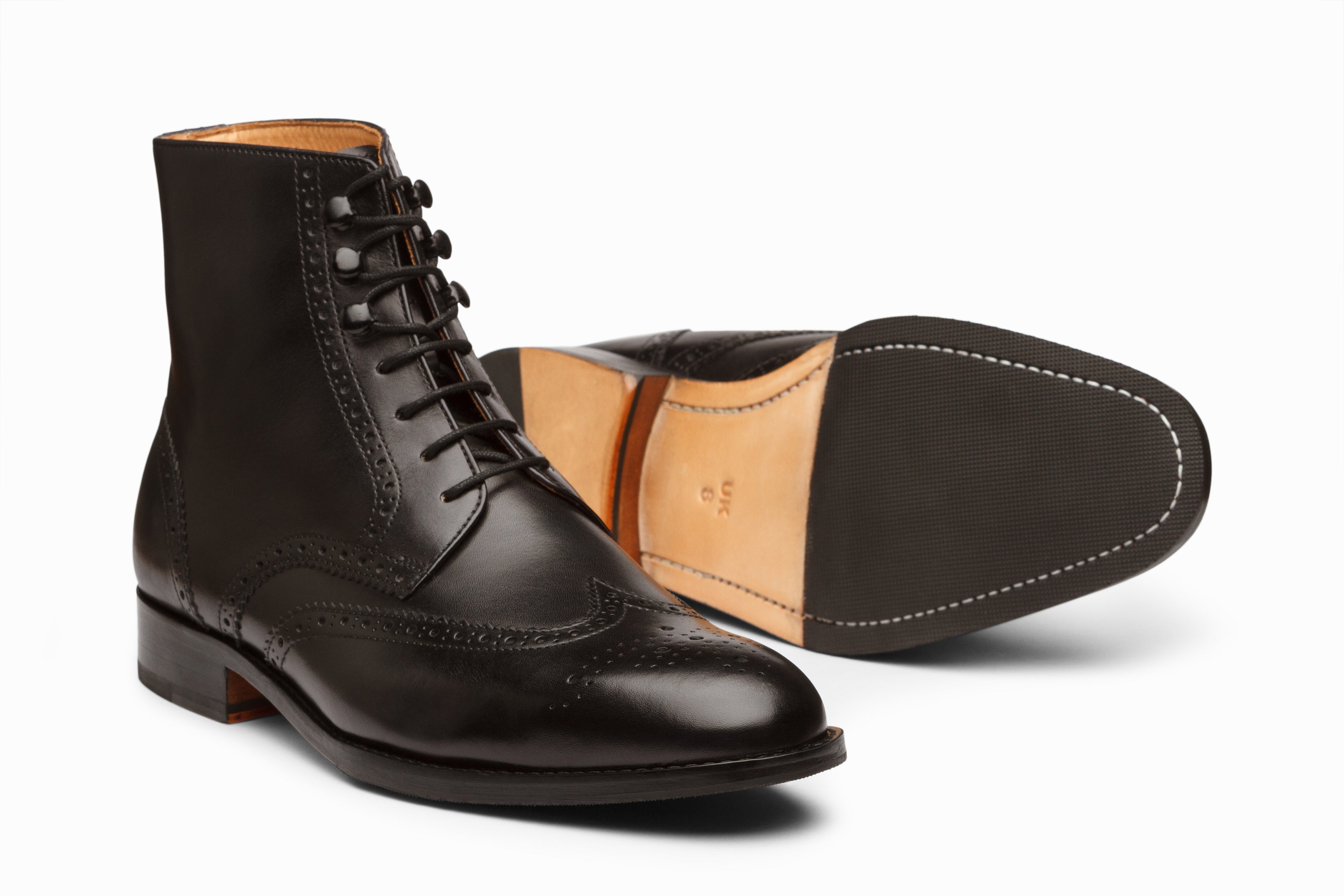 Leather Wingtip Brogue Boot - Black