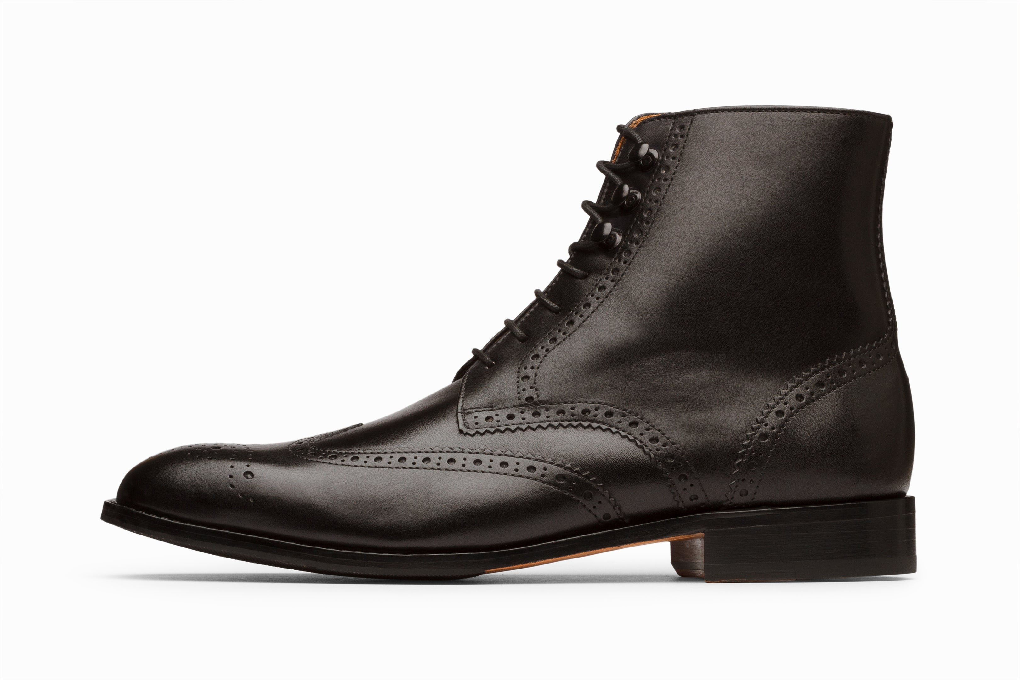 Leather Wingtip Brogue Boot - Black