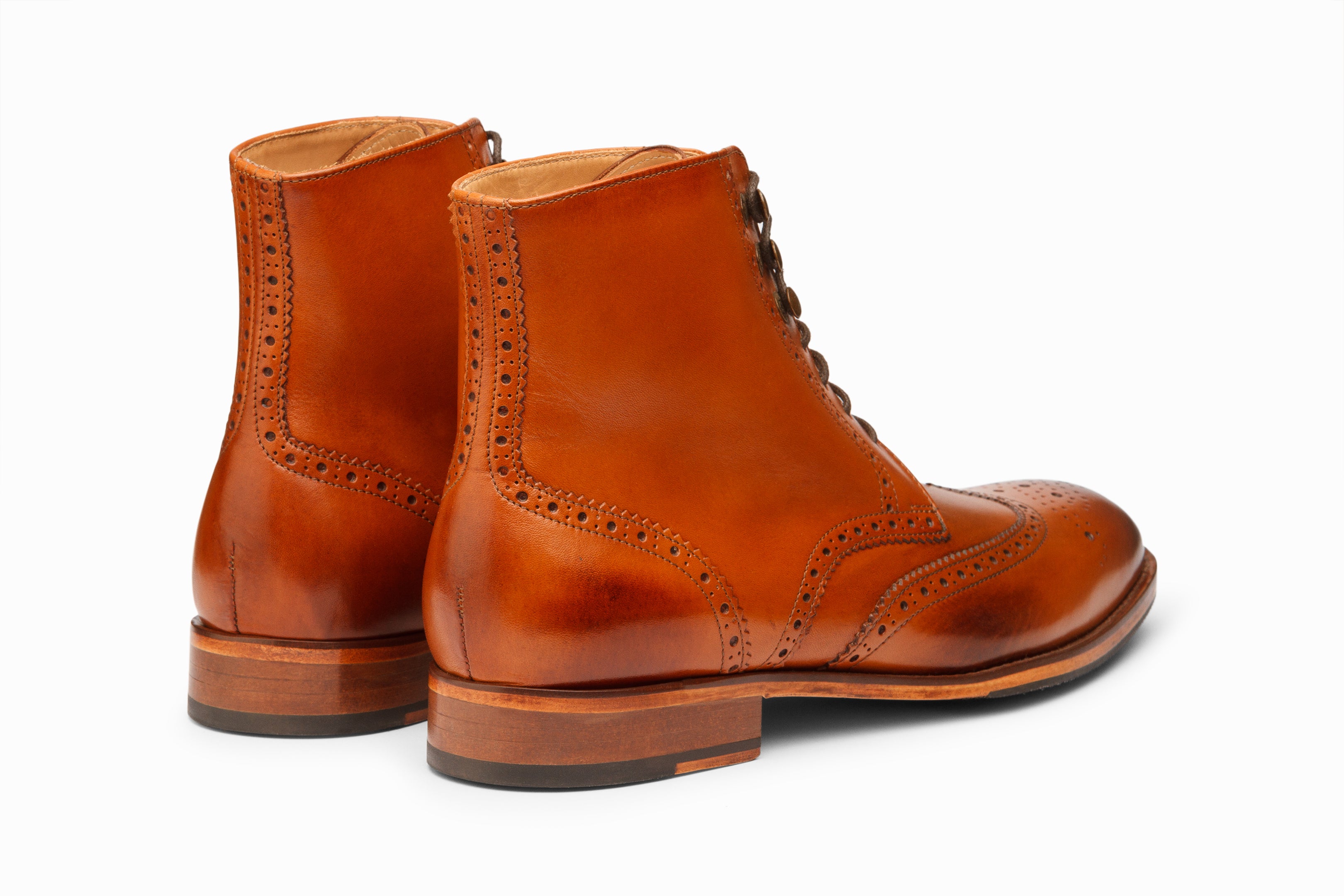 Leather Wingtip Brogue Boot - Tan