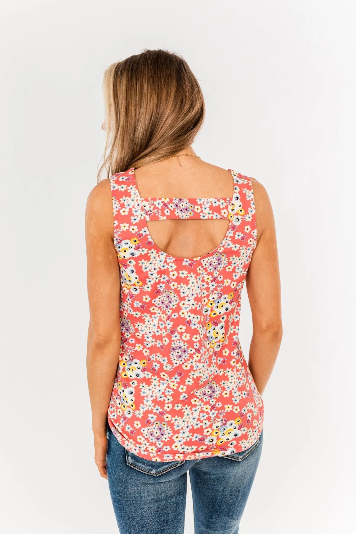 Let's Begin Again Floral Tank Top- Coral