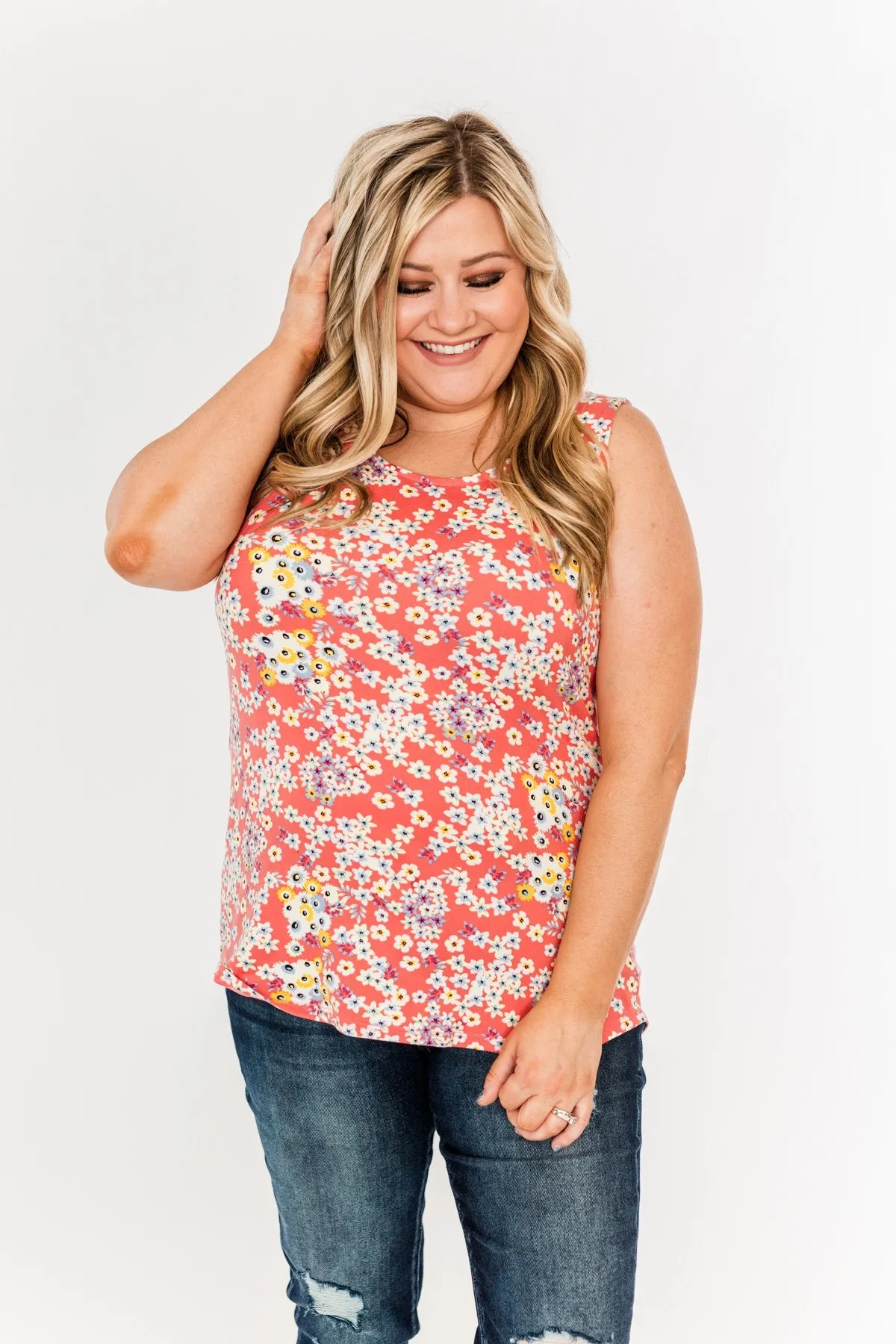 Let's Begin Again Floral Tank Top- Coral