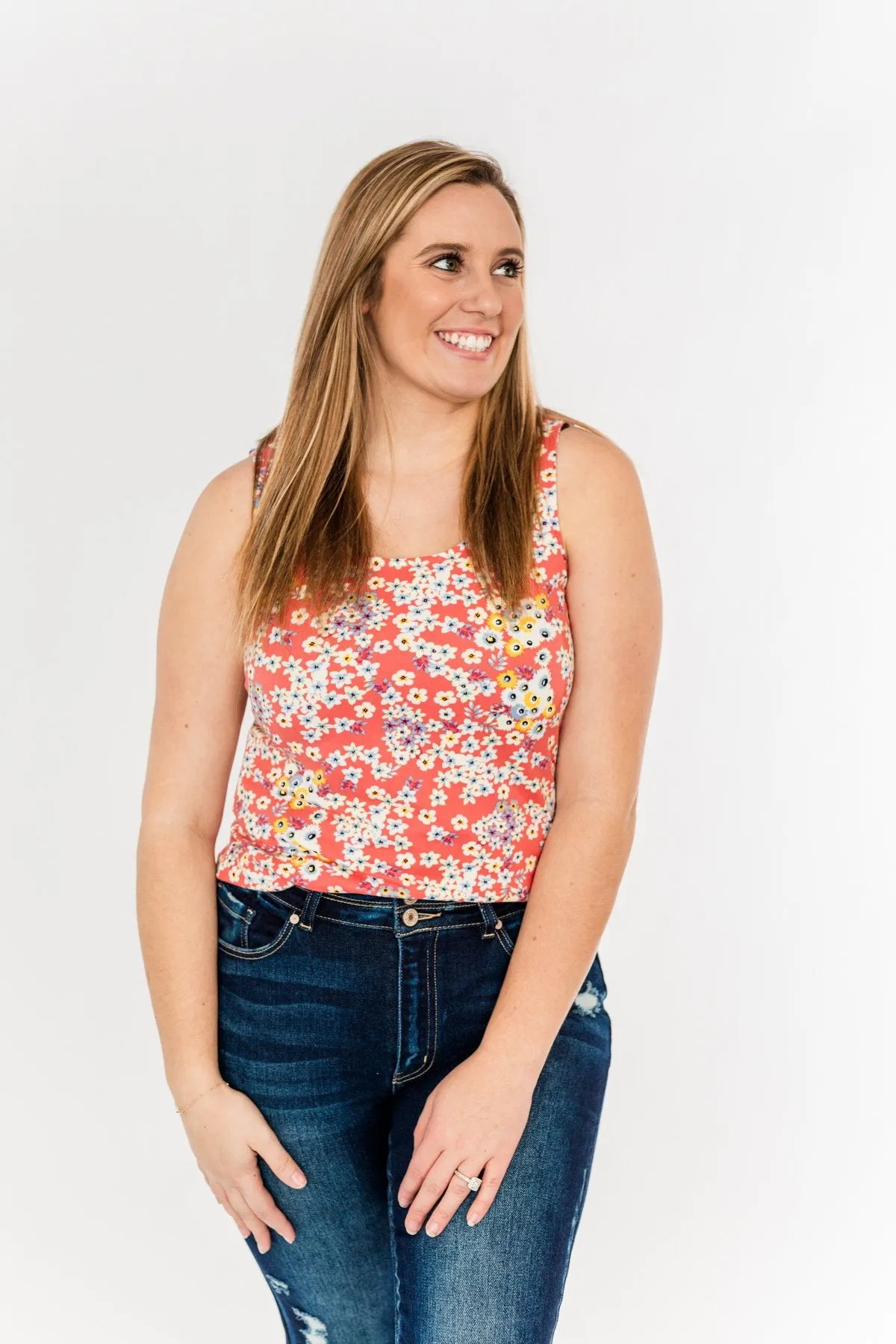 Let's Begin Again Floral Tank Top- Coral