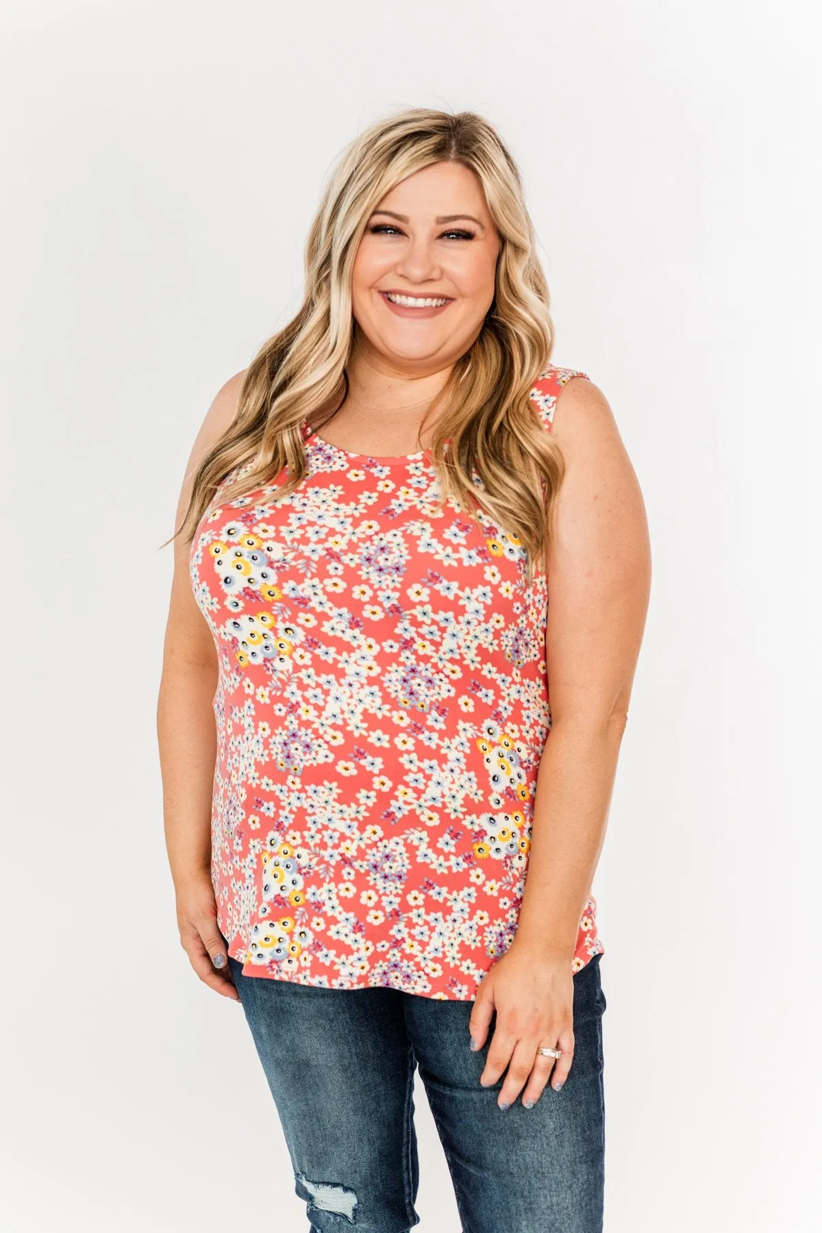 Let's Begin Again Floral Tank Top- Coral