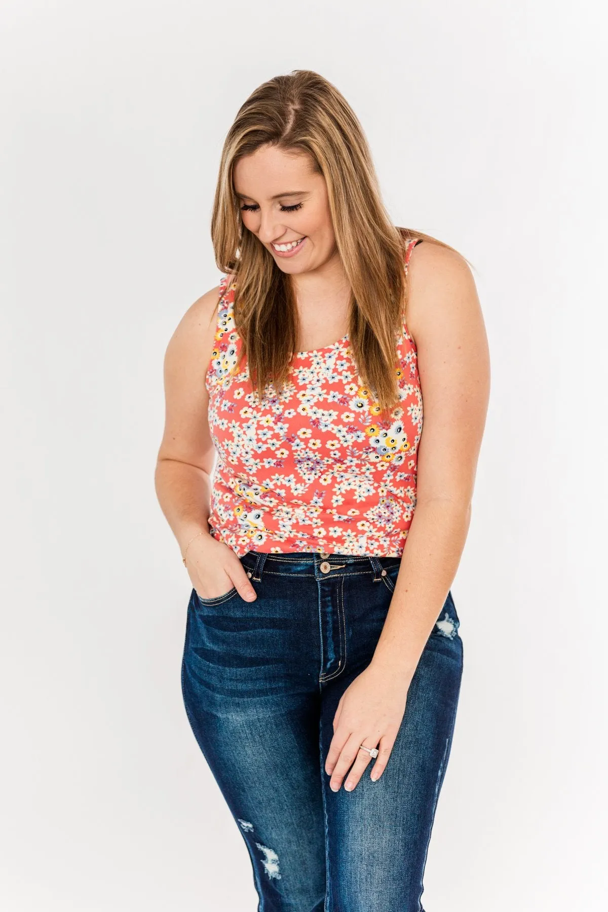 Let's Begin Again Floral Tank Top- Coral