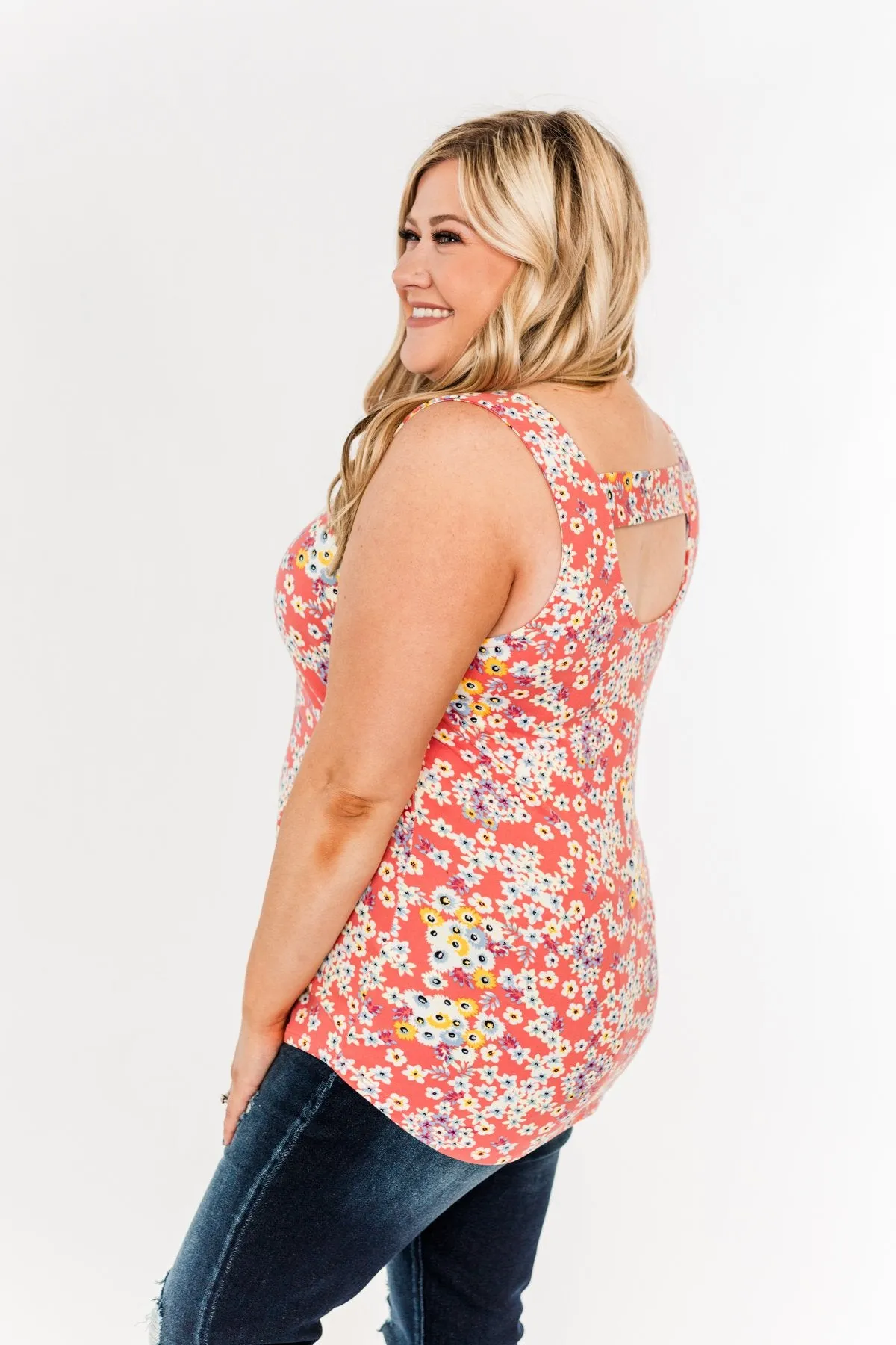 Let's Begin Again Floral Tank Top- Coral