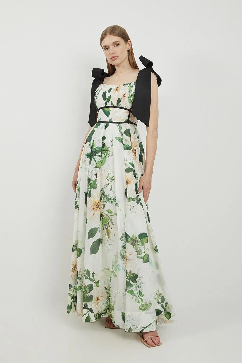 Lydia Millen Tall Floral Silk Cotton Woven Strappy Dress | Karen Millen