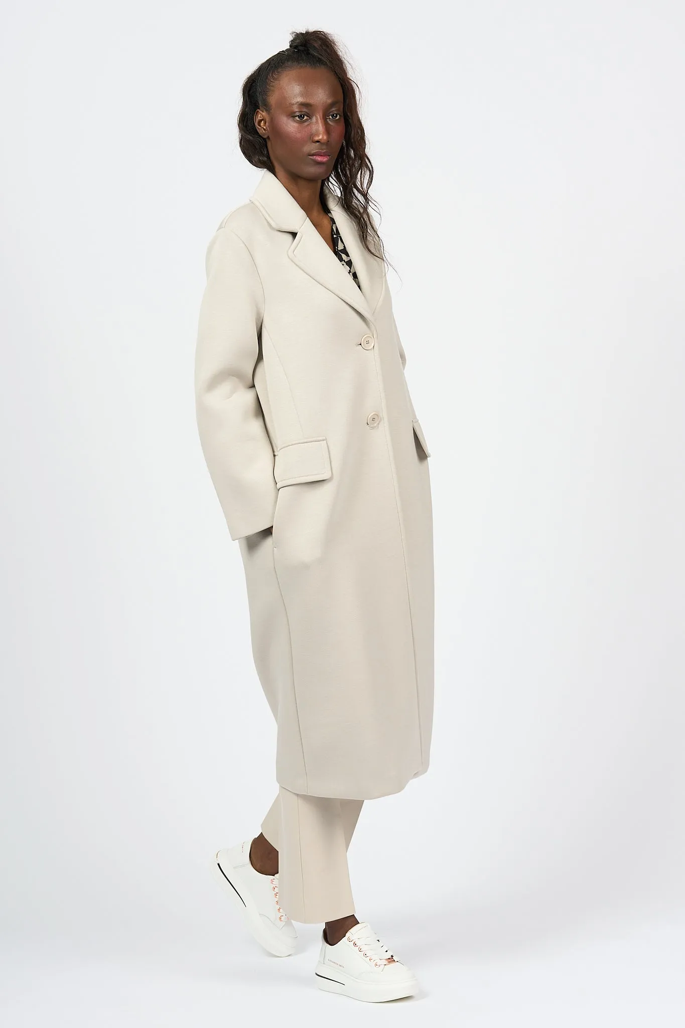 Max Mara Cappotto Radice in Jersey Ecru Donna