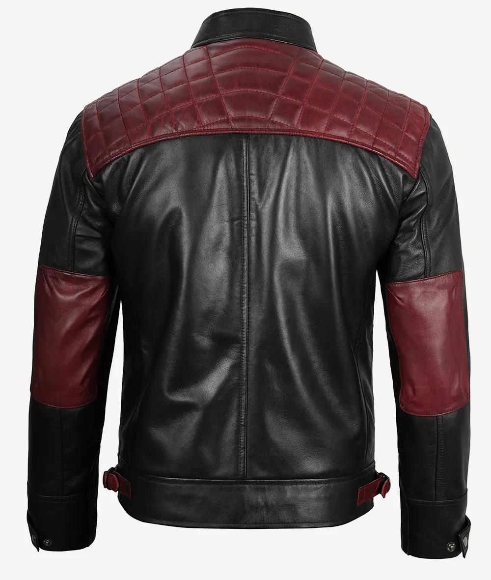 Men's Black and Maroon Biker Leather Jacket