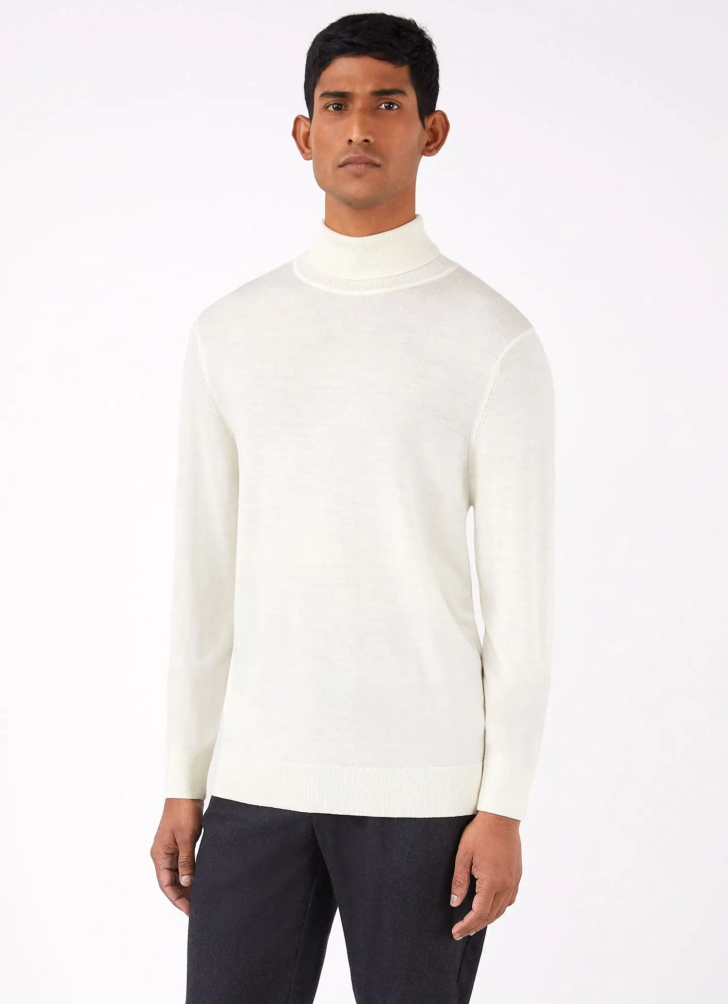 Men's Extra-Fine Merino Roll Neck in Archive White