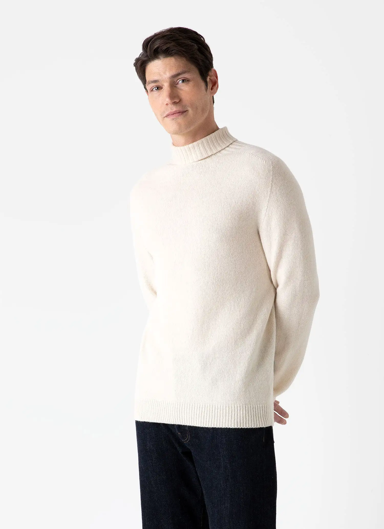 Men's Lambswool Roll Neck in Ecru