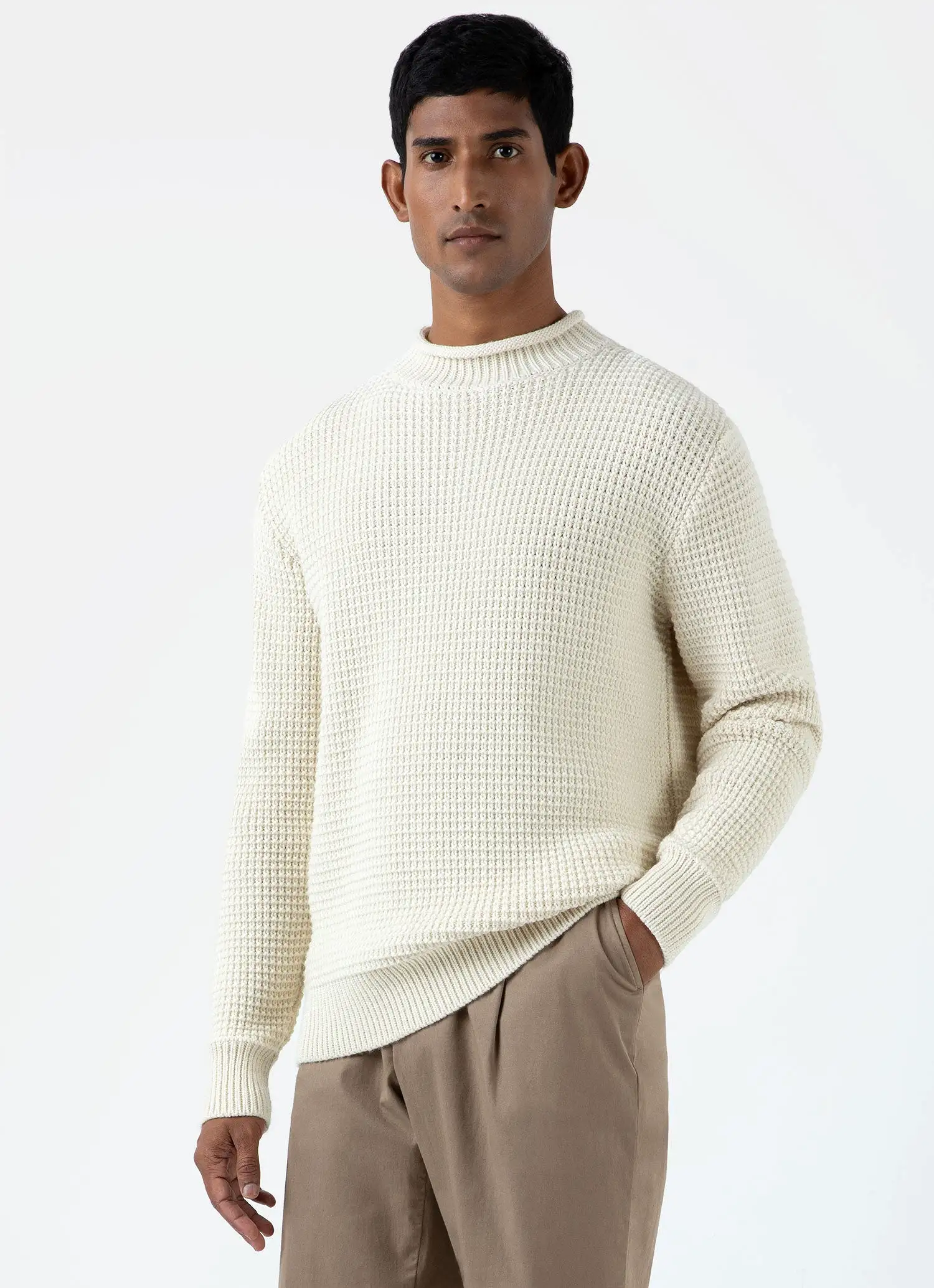 Men's Merino Fisherman Jumper in Ecru