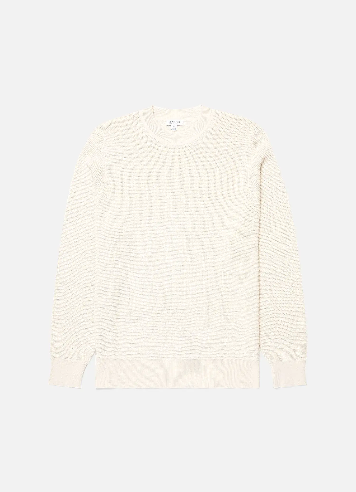 Men's Waffle Stitch Crew Neck Jumper in Ecru