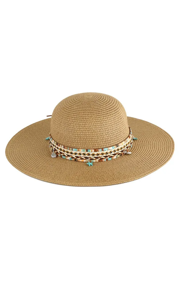 MH0161 FLOPPY STRAW HAT WITH BOHO AND SEA-LIFE BAND