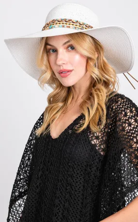 MH0161 FLOPPY STRAW HAT WITH BOHO AND SEA-LIFE BAND