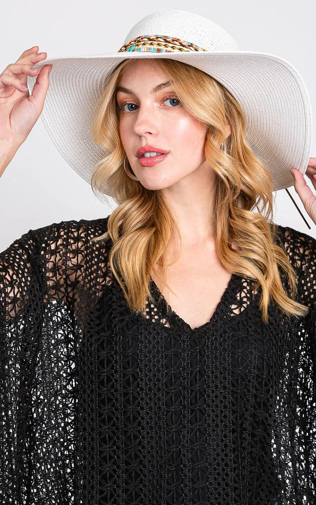 MH0161 FLOPPY STRAW HAT WITH BOHO AND SEA-LIFE BAND