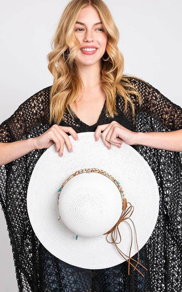 MH0161 FLOPPY STRAW HAT WITH BOHO AND SEA-LIFE BAND