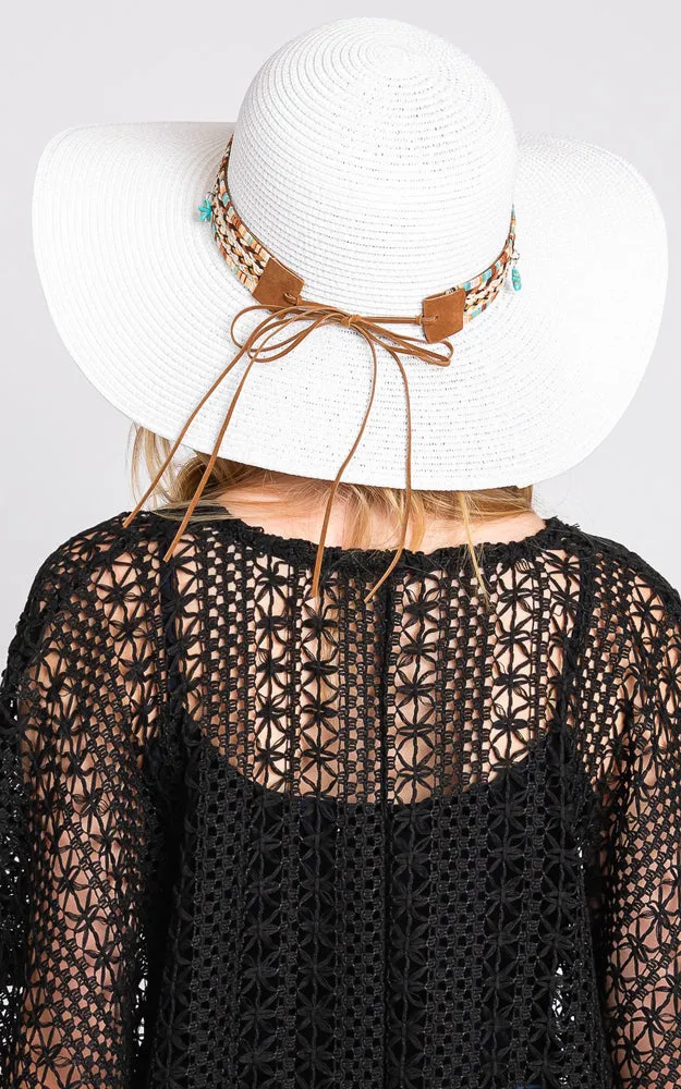 MH0161 FLOPPY STRAW HAT WITH BOHO AND SEA-LIFE BAND