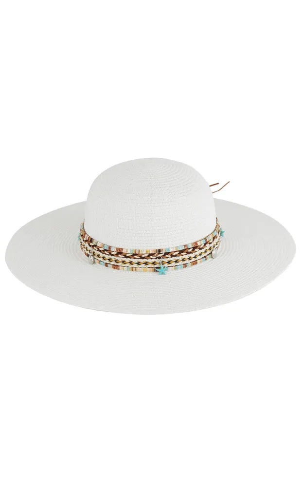 MH0161 FLOPPY STRAW HAT WITH BOHO AND SEA-LIFE BAND