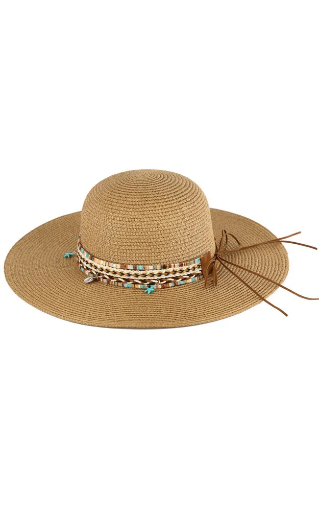 MH0161 FLOPPY STRAW HAT WITH BOHO AND SEA-LIFE BAND