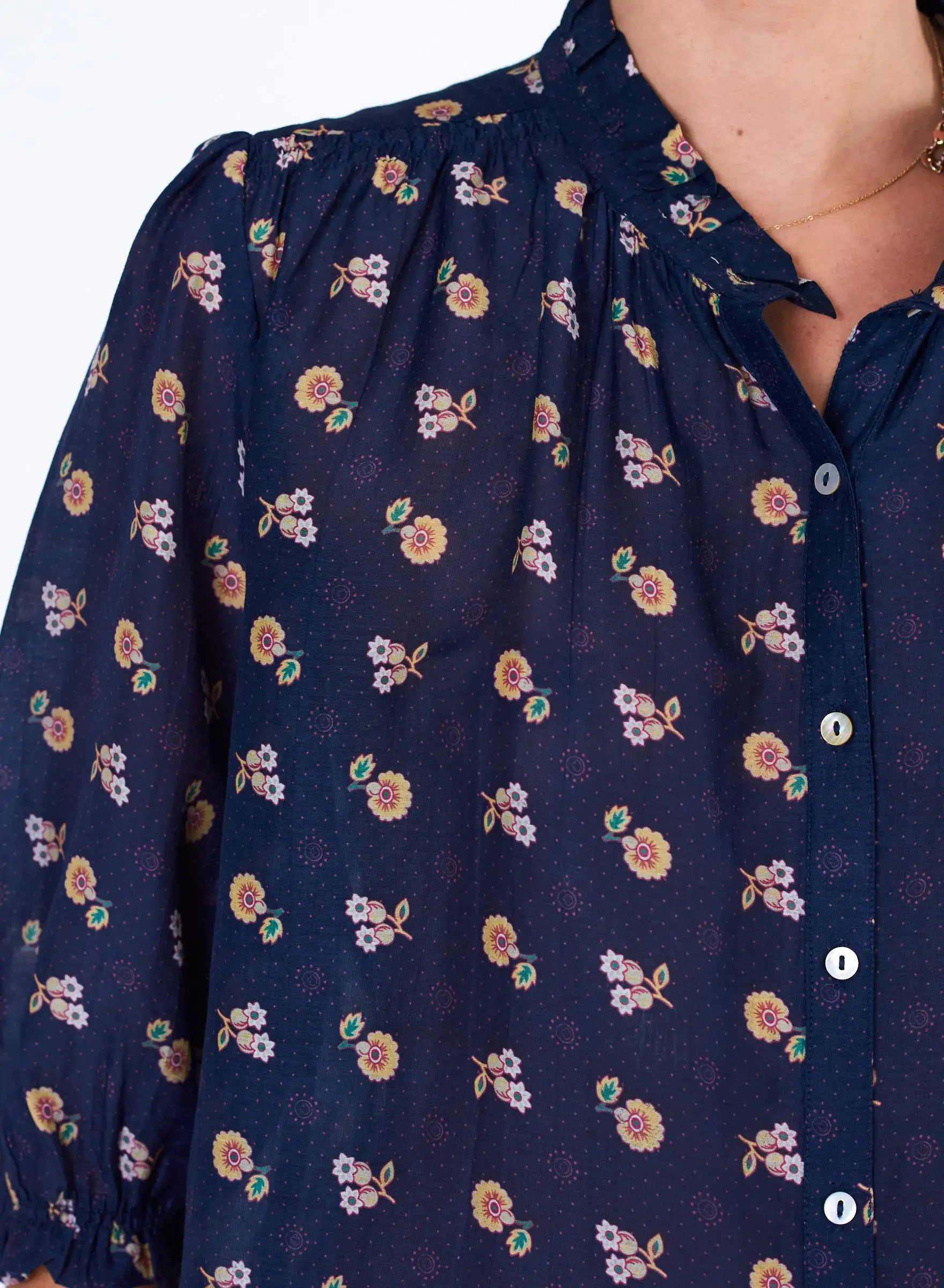 Navy-Printed Cotton-Silk Dulcie Shirt