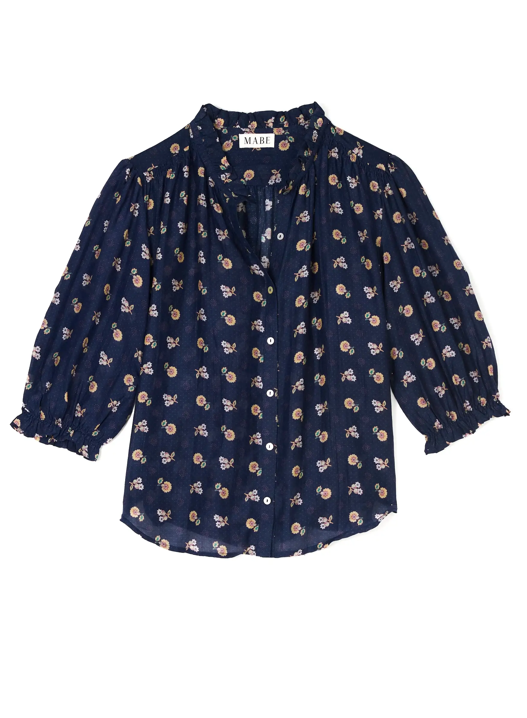 Navy-Printed Cotton-Silk Dulcie Shirt