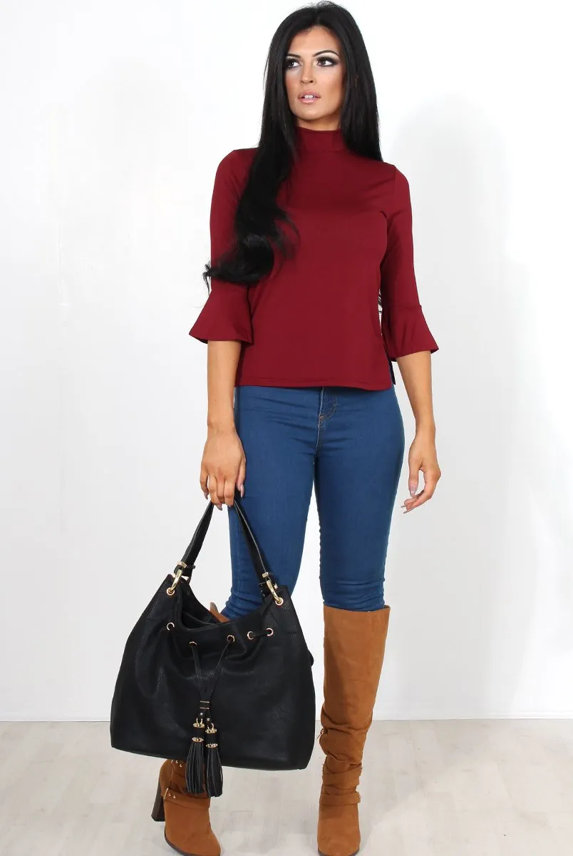 Nessa Wine Bell Sleeve Top