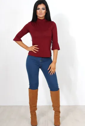 Nessa Wine Bell Sleeve Top