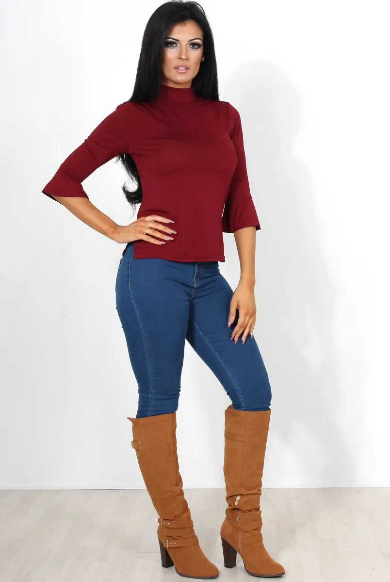 Nessa Wine Bell Sleeve Top