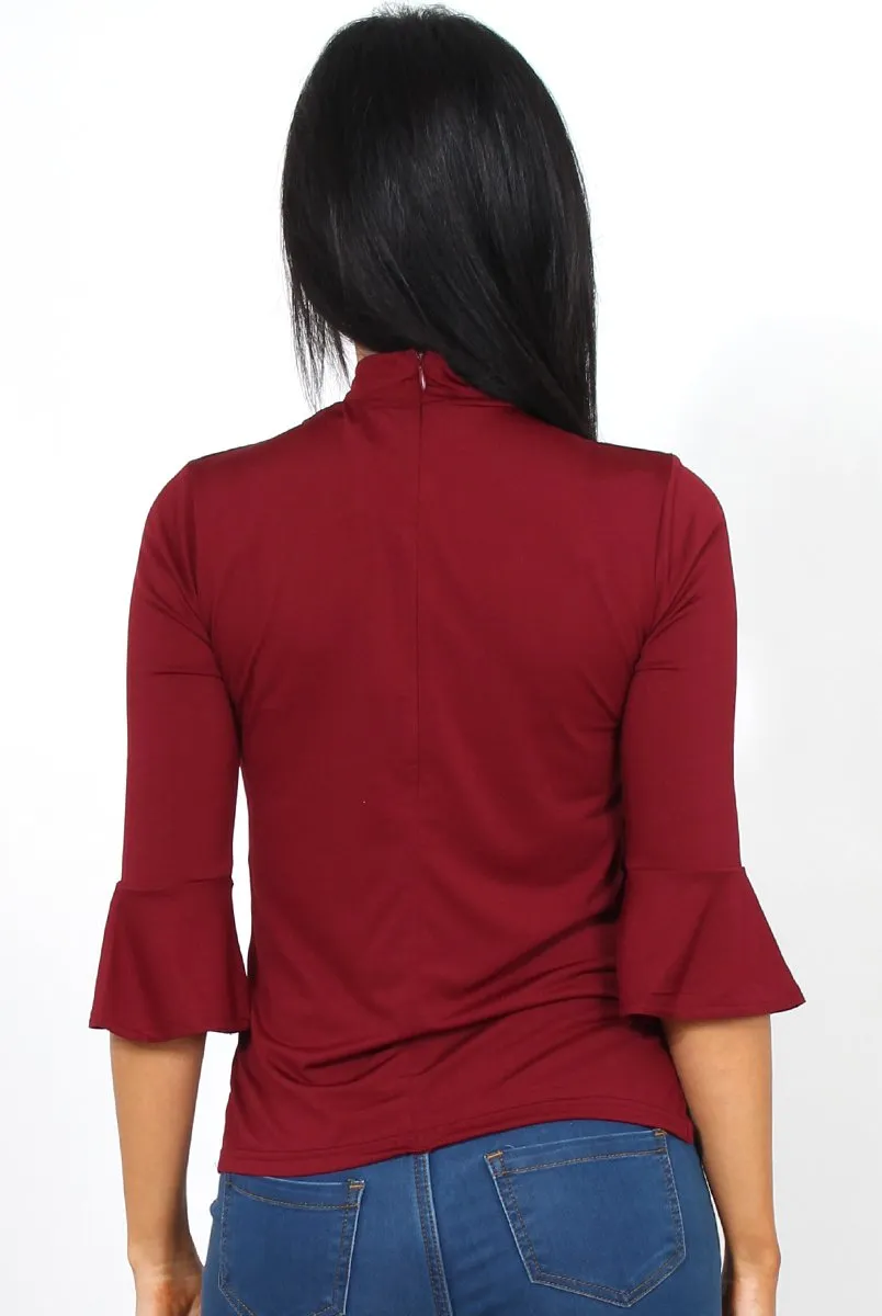 Nessa Wine Bell Sleeve Top