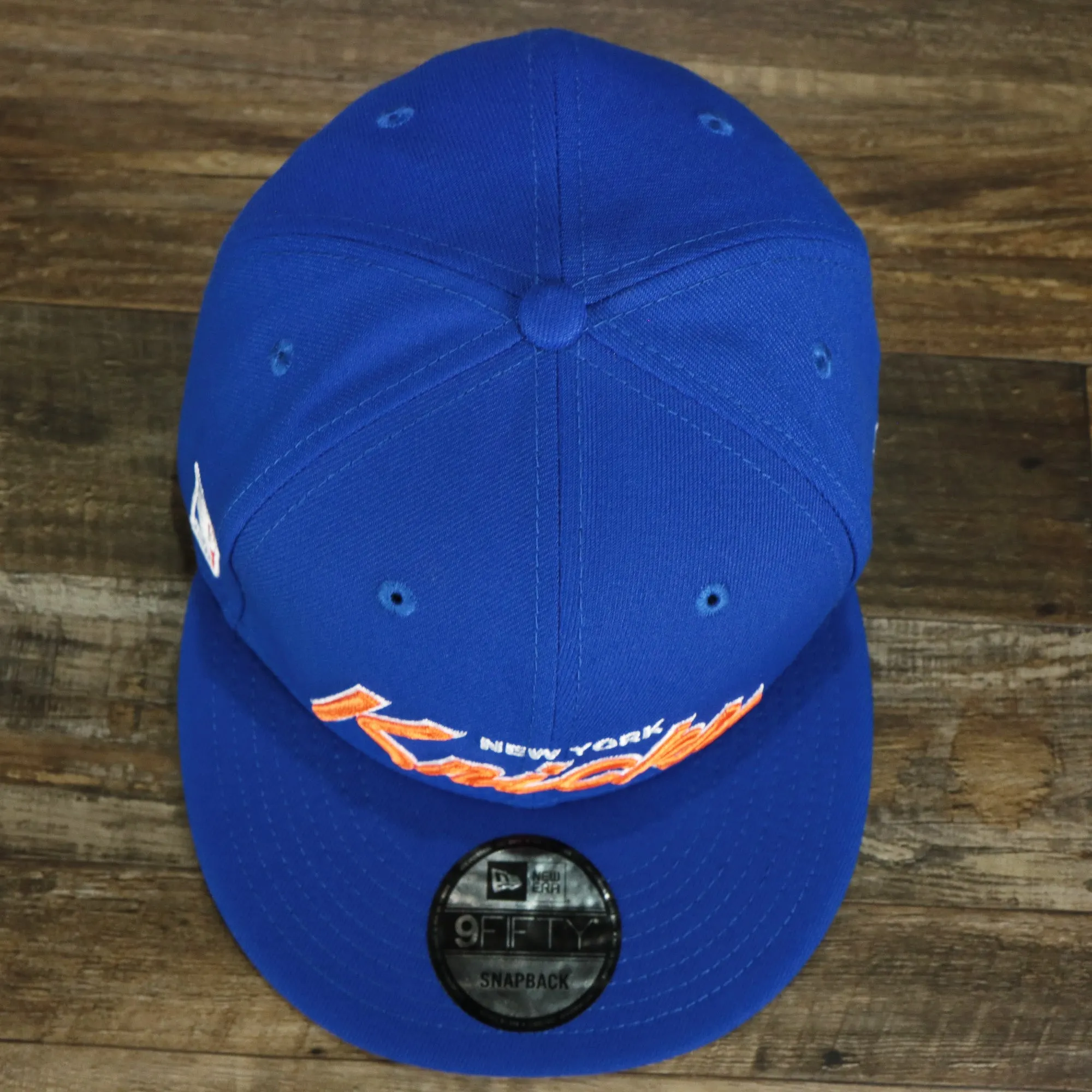 New York Knicks NBA Script Up Side Patch 9Fifty Snapback with Gray Undervisor | Blue OSFM