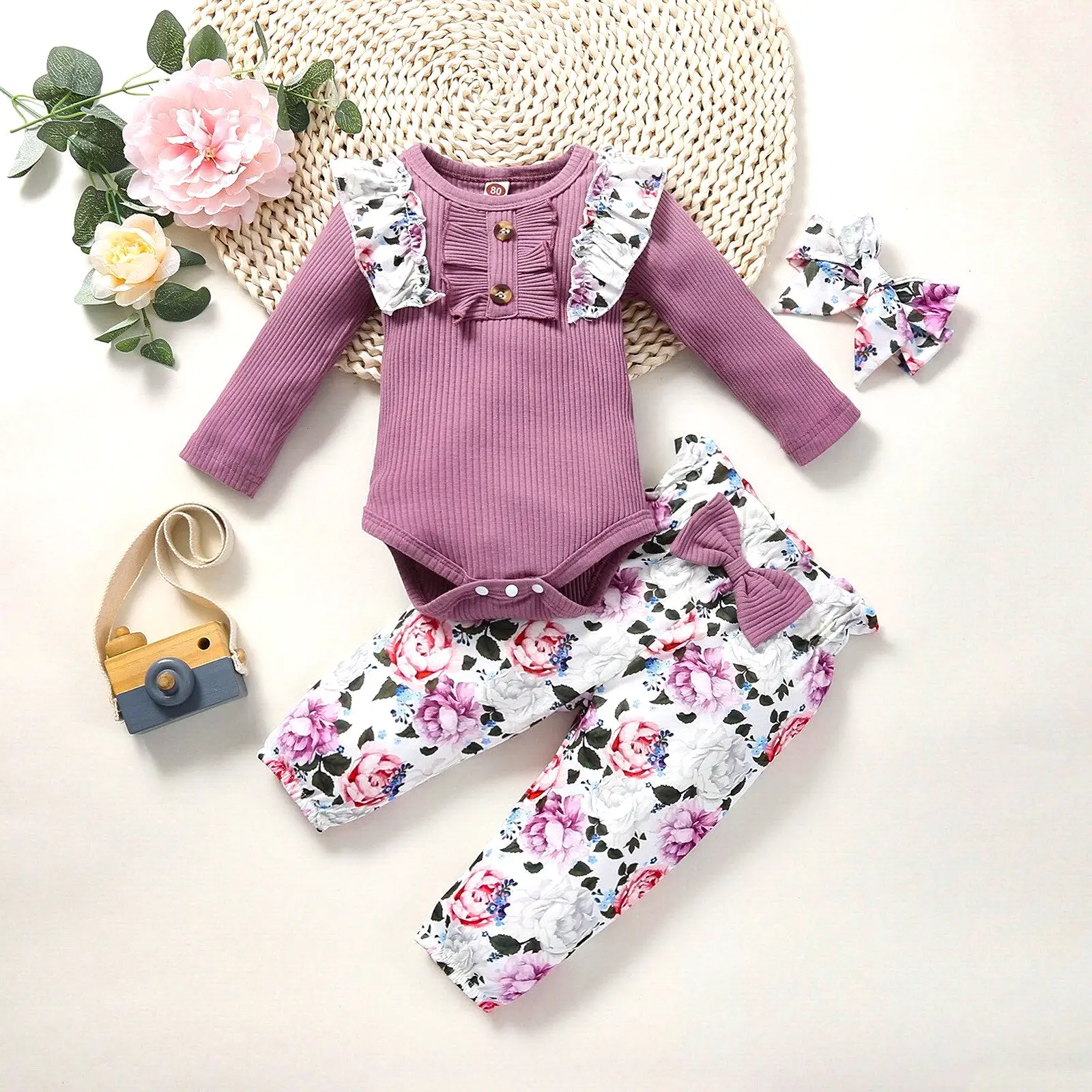 Newborn Floral Romper+Pants 2 pcs suit