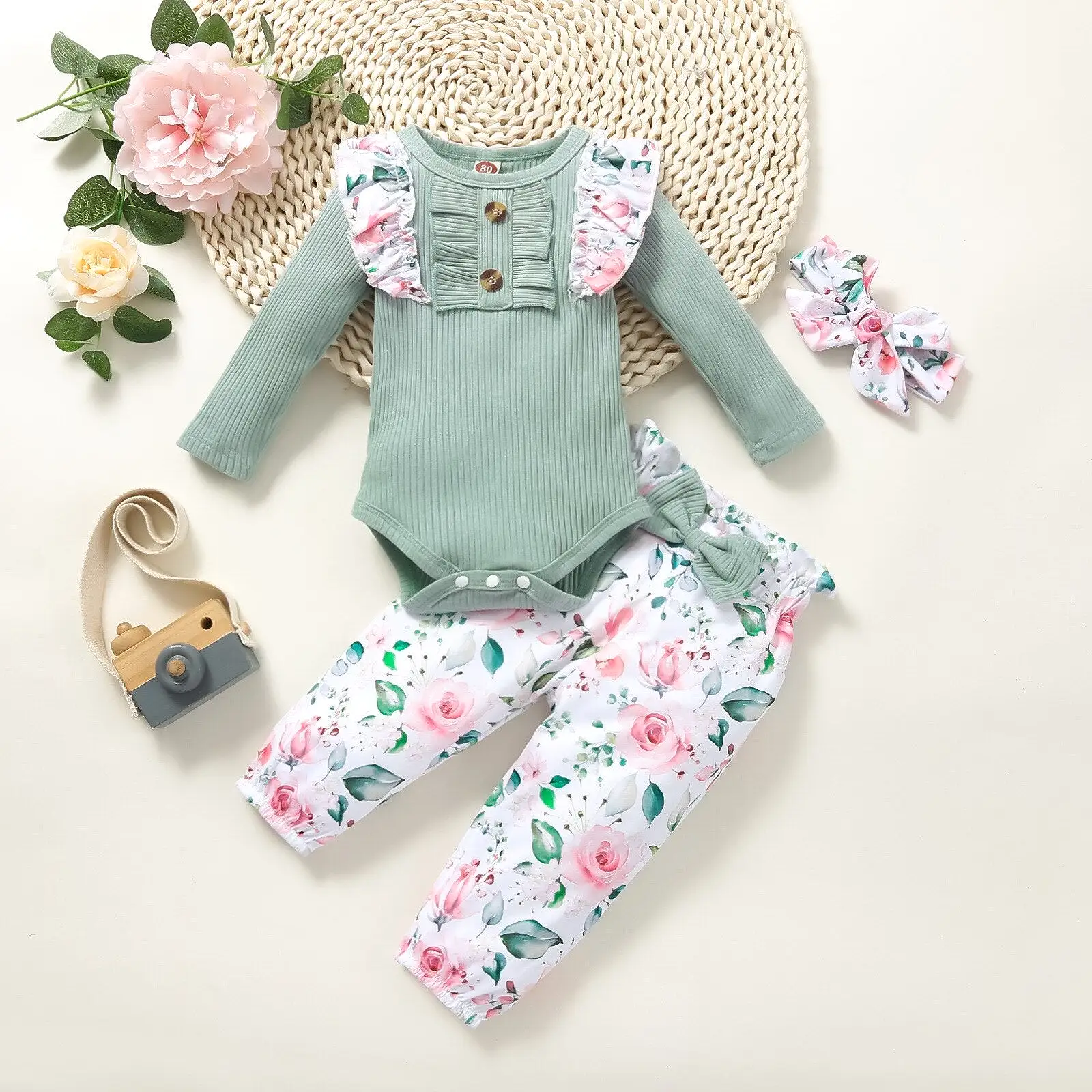 Newborn Floral Romper+Pants 2 pcs suit