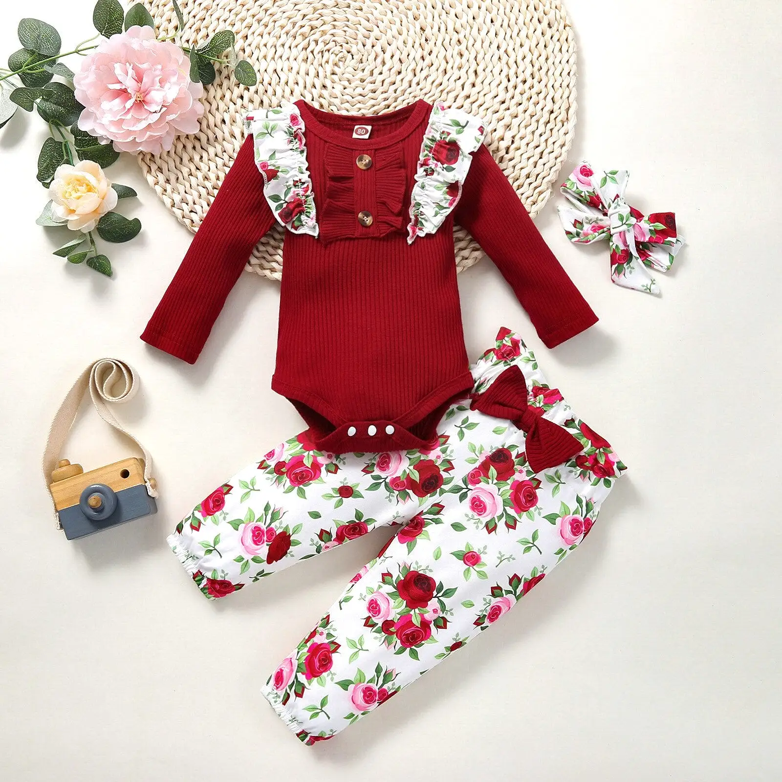 Newborn Floral Romper+Pants 2 pcs suit