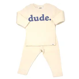 oh baby! Long Sleeve Two Piece Set Ribbed dude Applique  - Vanilla