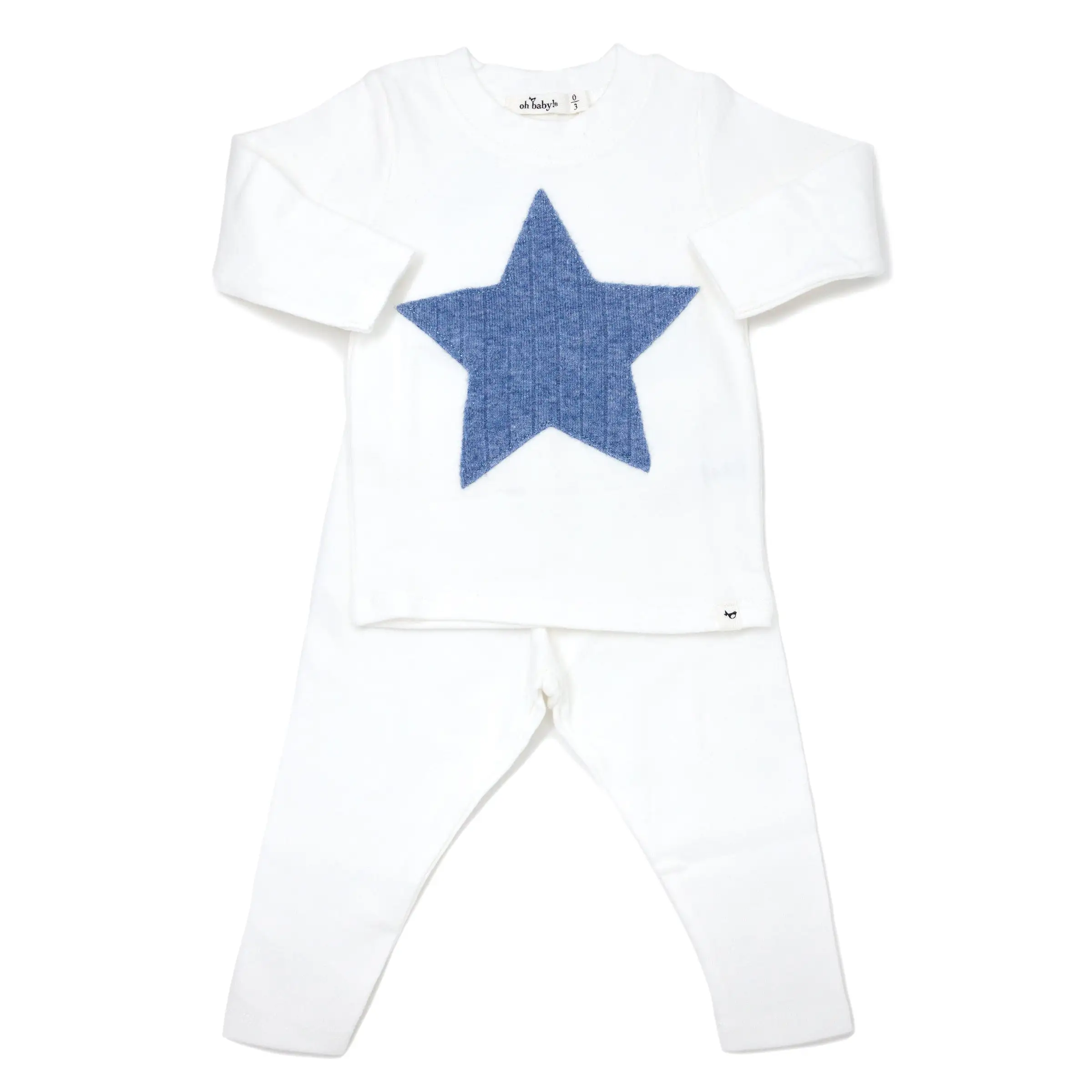 oh baby! Long Sleeve Two Piece Set - Ribbed Star Blue Heather - Cream