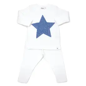 oh baby! Long Sleeve Two Piece Set - Ribbed Star Blue Heather - Cream